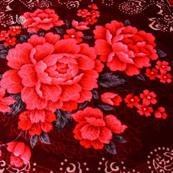 Korean Royal Touch Blanket – King Size, Red , 10 lb 2-Ply Korean Embossed