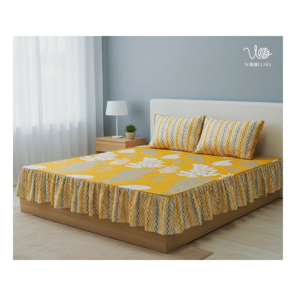 3 Pcs Frill King Cotton Bed Sheet | Woollsia