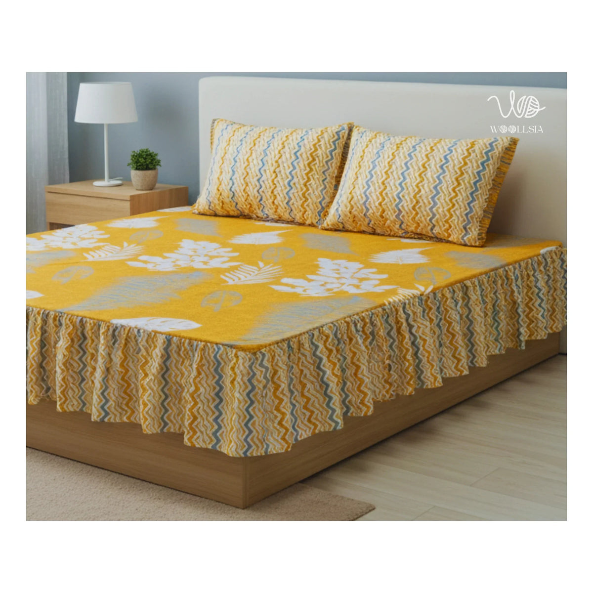 3 Pcs Frill King Cotton Bed Sheet | Woollsia