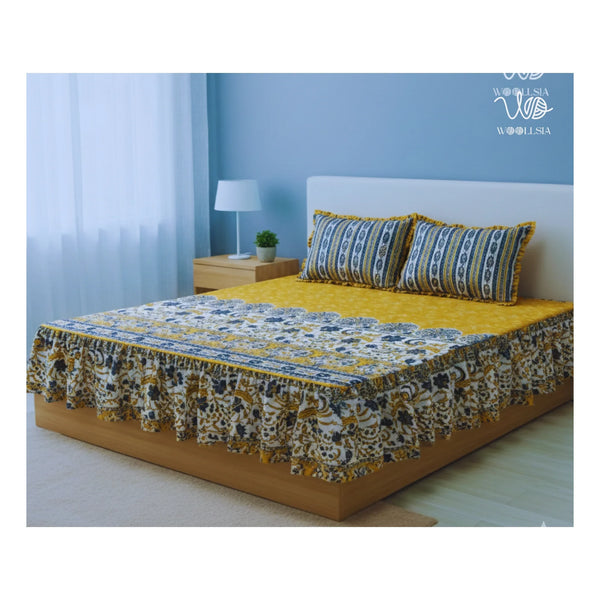 Cotton Frill 3pc Yellow Bedsheet