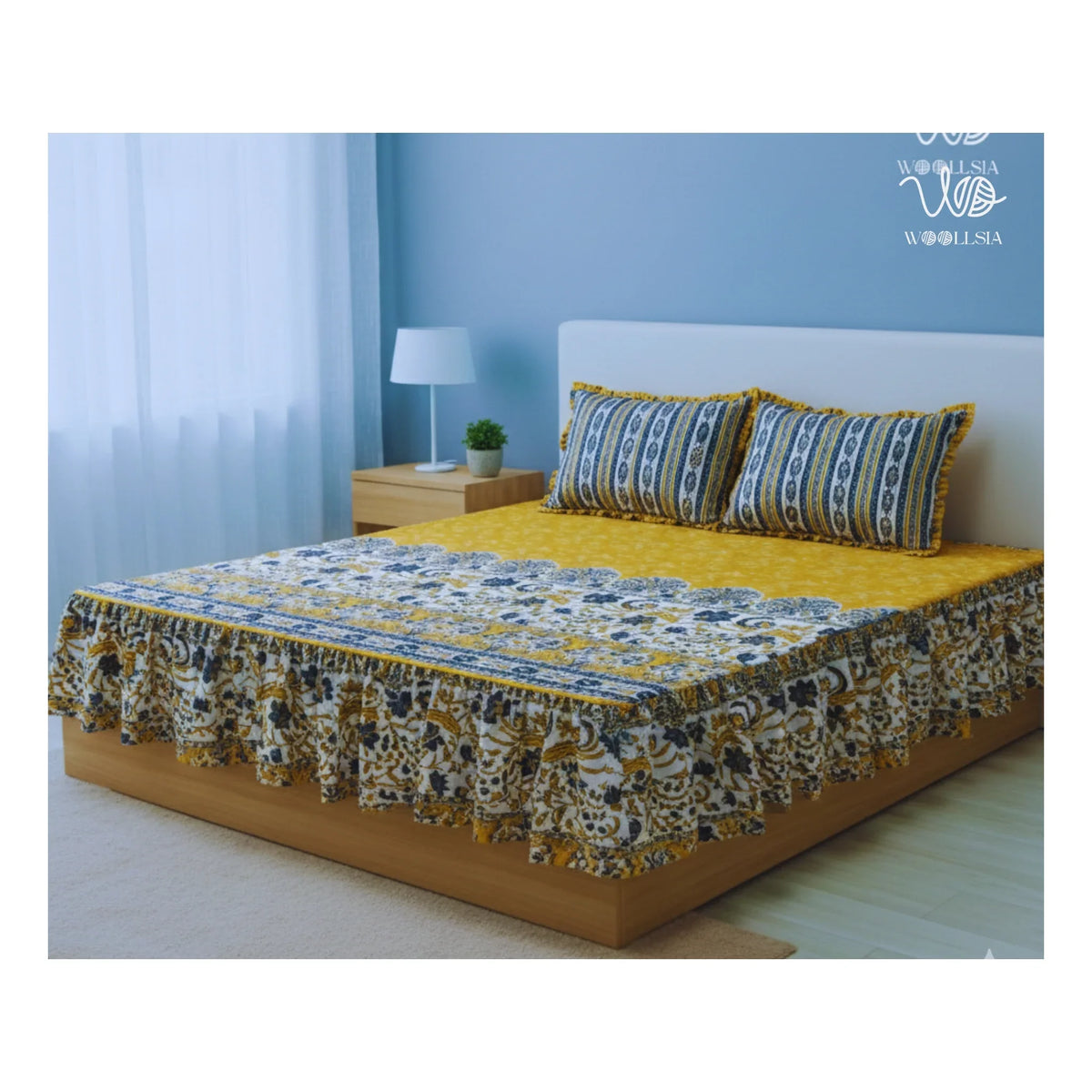 Cotton Frill 3pc Yellow Bedsheet