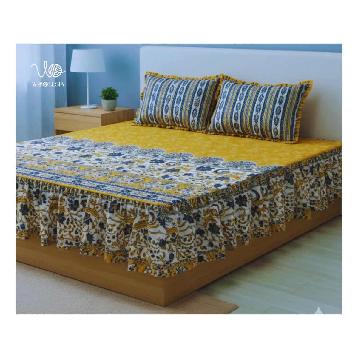 Cotton Frill 3pc Yellow Bedsheet