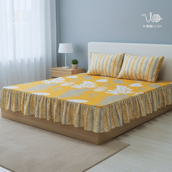 3 Pcs Frill King Cotton Bed Sheet | Woollsia