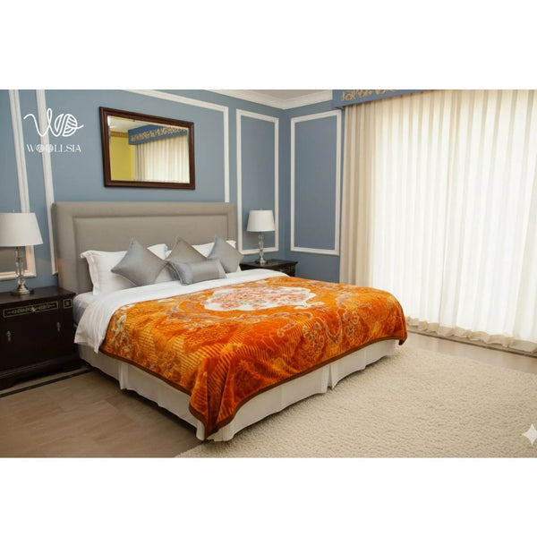 Korean Royal Embossed Blanket – King Size, Orange, 10 lb 2-Ply