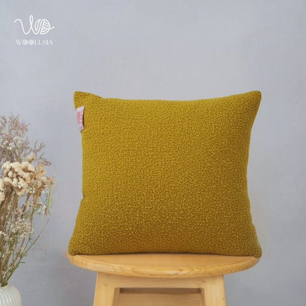 Filled-Premium Mustard Yellow Bouclé Square Decorative Pillow - 17x17