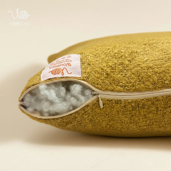 Filled-Premium Mustard Yellow Bouclé Square Decorative Pillow - 17x17