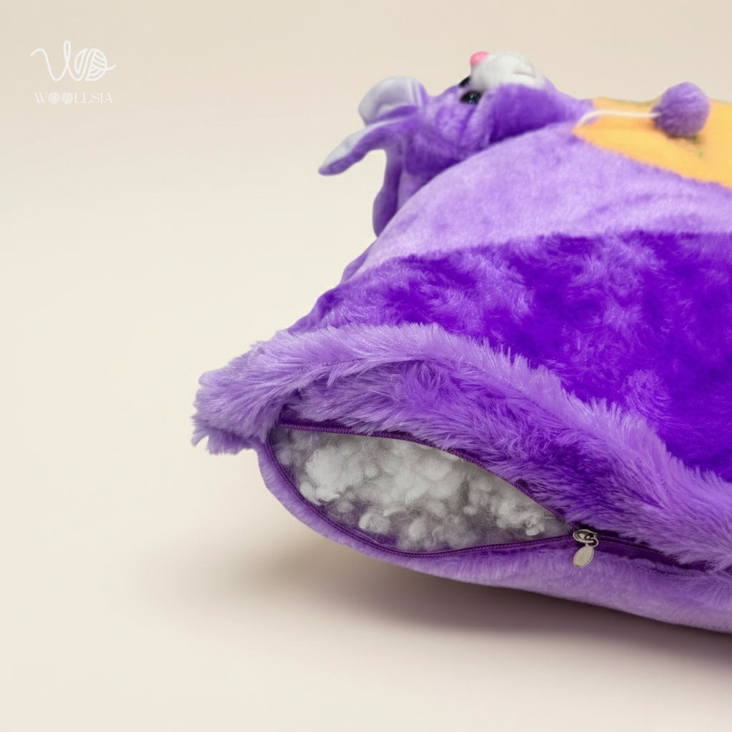 Premium Purple Bunny Plush Pillow – Soft Embroidered Cushion