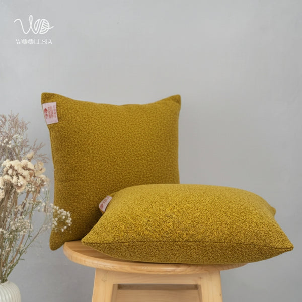 Filled-Premium Mustard Yellow Bouclé Square Decorative Pillow - 17x17