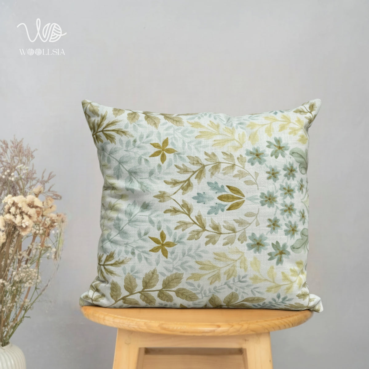 Luxury Filled Cushion Sage Leaf Printed