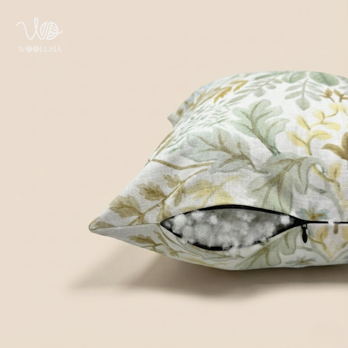 Luxury Filled Cushion Sage Leaf Printed