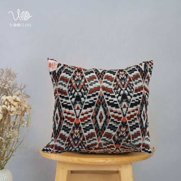 Nomad Ethnic Woven Cushion - Rust & Charcoal Geometric Pattern