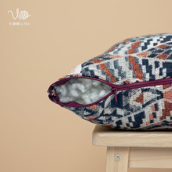 Nomad Ethnic Woven Cushion - Rust & Charcoal Geometric Pattern