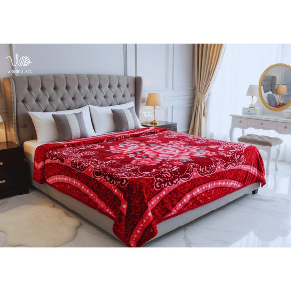 Korean Royal Touch Blanket – King Size, Red , 10 lb 2-Ply Korean Embossed