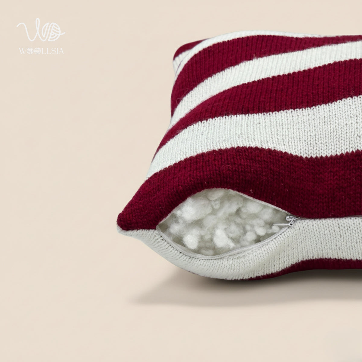 Premium Filled Cushion Maroon Knitted Pattern
