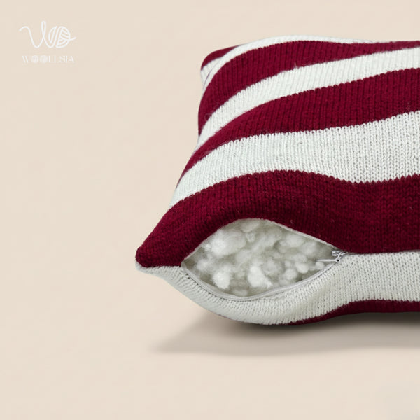 Premium Filled Cushion Maroon Knitted Pattern