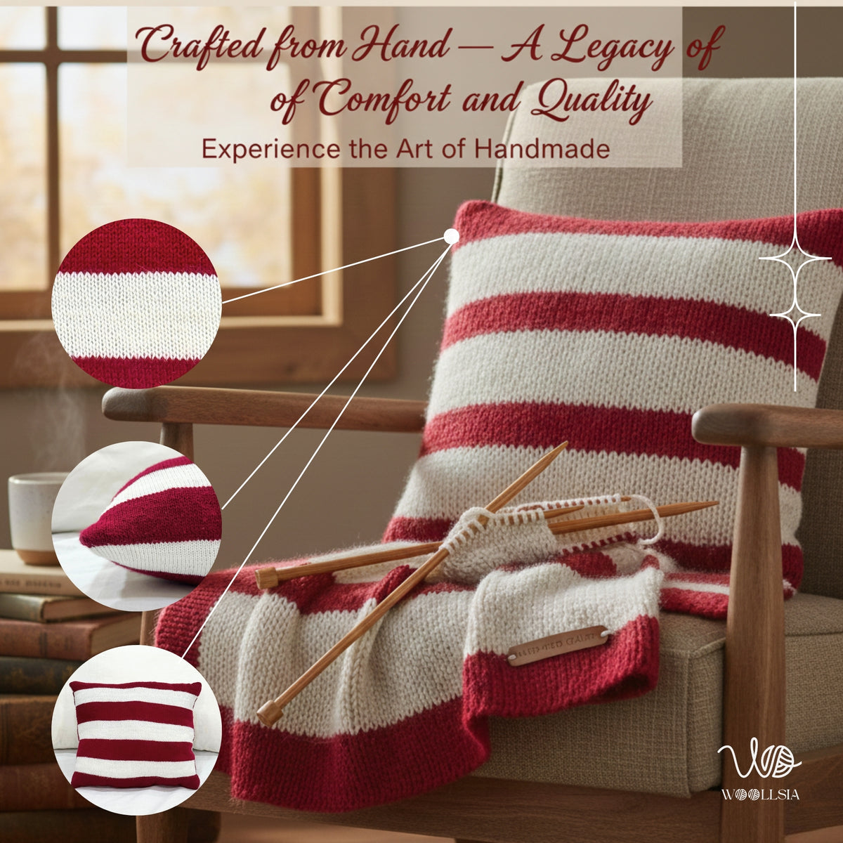 Premium Filled Cushion Maroon Knitted Pattern