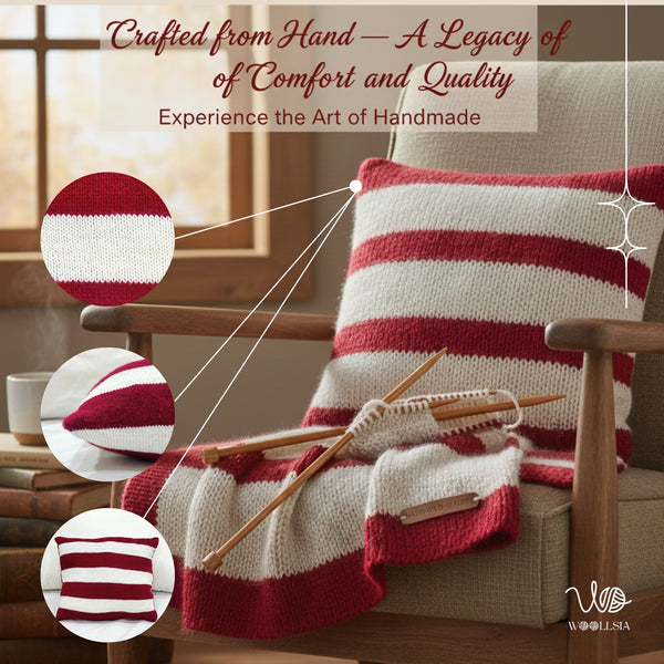 Premium Filled Cushion Maroon Knitted Pattern