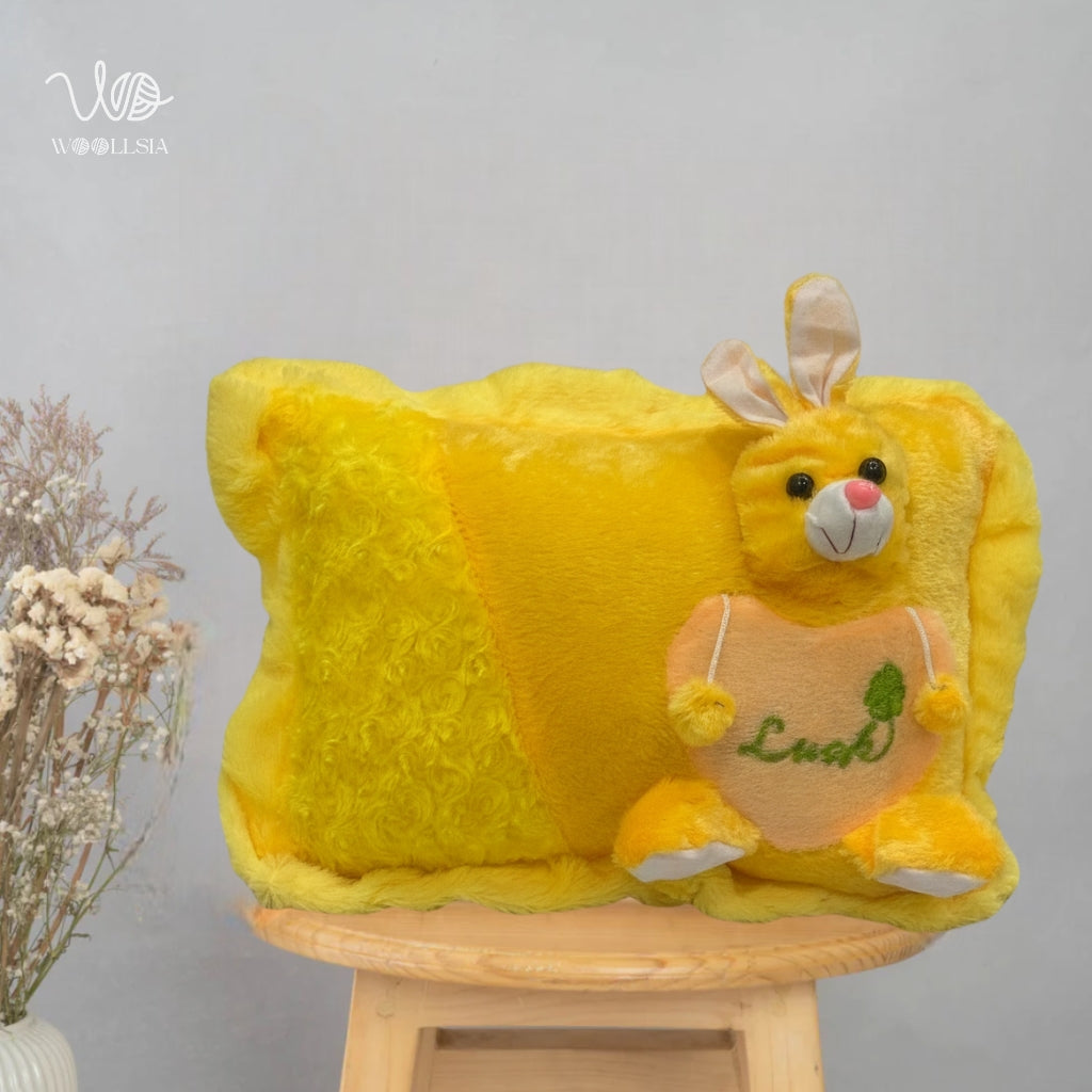 Premium Bunny Plush Pillow –  Embroidered Decorative Cushion