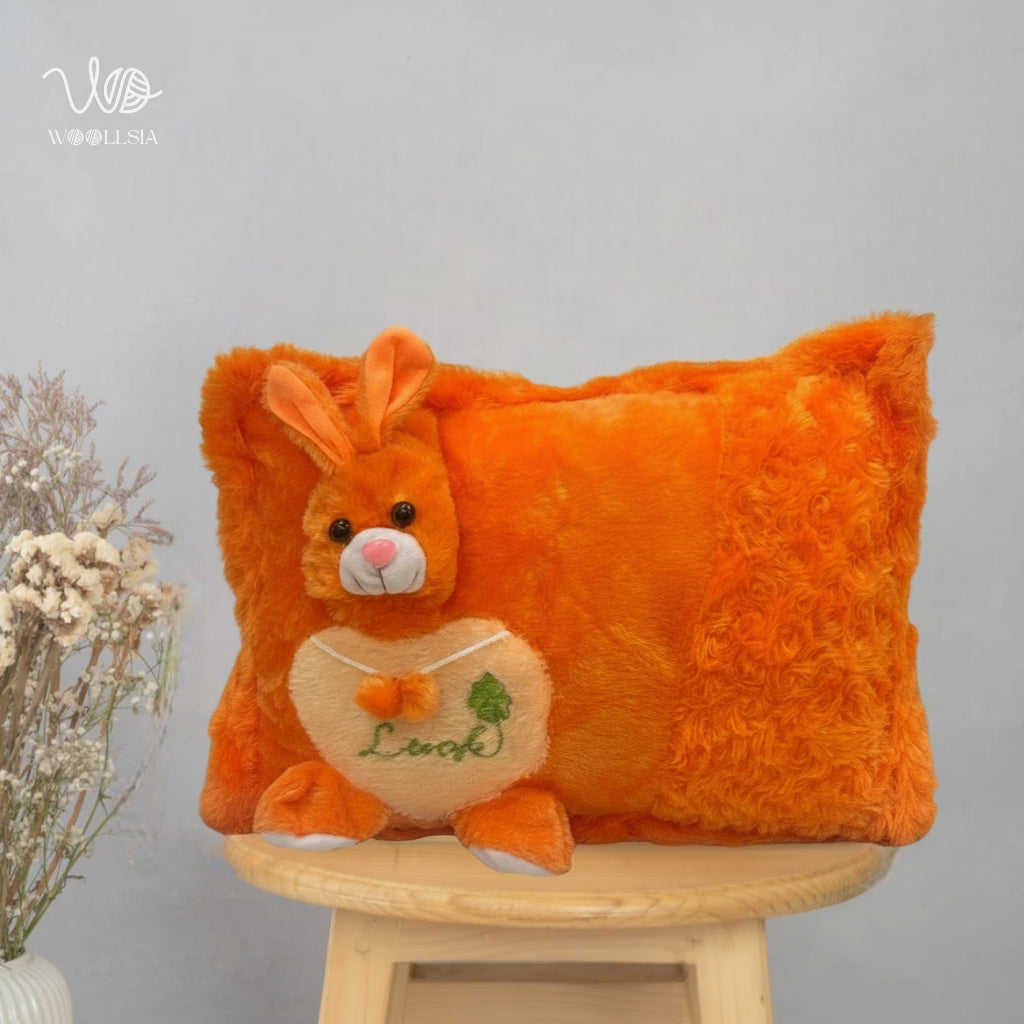 Premium Bunny Plush Pillow –  Embroidered Decorative Cushion