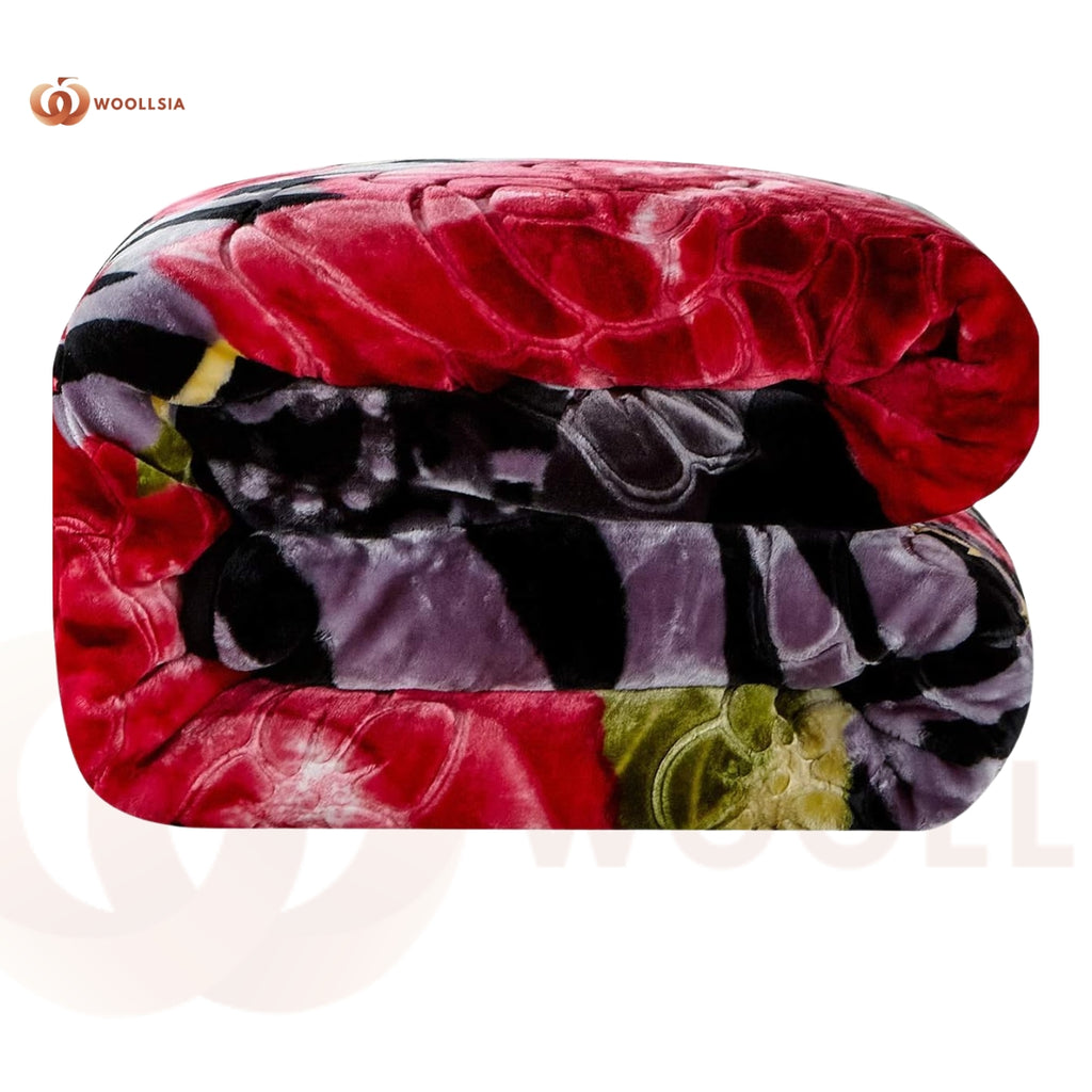 Luxury Korean Mink Fleece Blanket | 2-Ply Soft & Plush | Black Floral & Solid Black