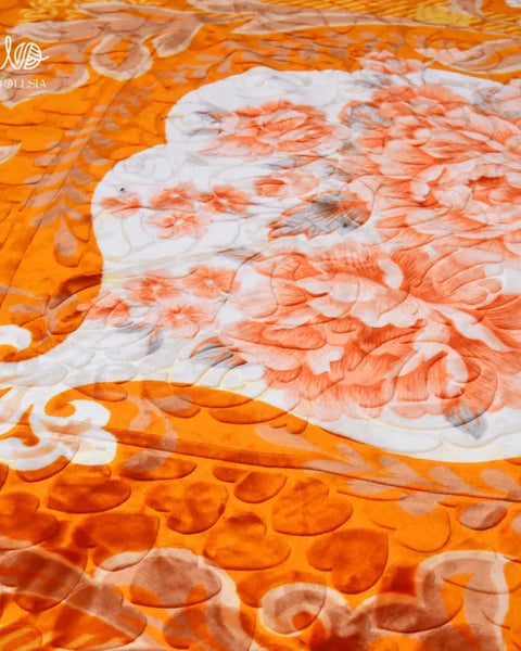 Korean Royal Embossed Blanket – King Size, Orange, 10 lb 2-Ply