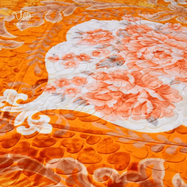 Korean Royal Embossed Blanket – King Size, Orange, 10 lb 2-Ply
