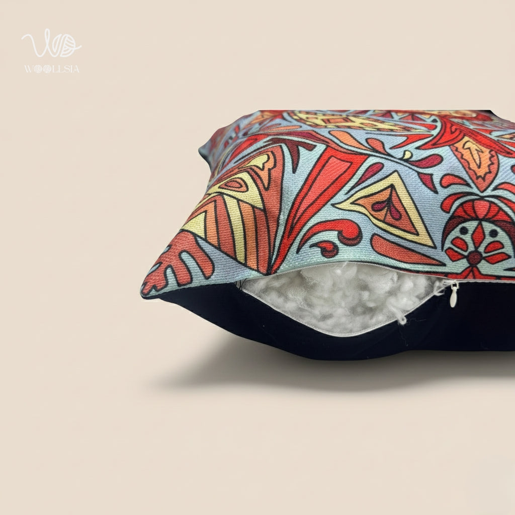 FIlled-Abstract Geometric Mandala Cushion – Vibrant Boho Decorative Pillow