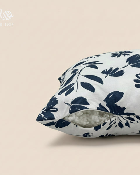 Modern Navy Blue Flower Printed Filled Cushion