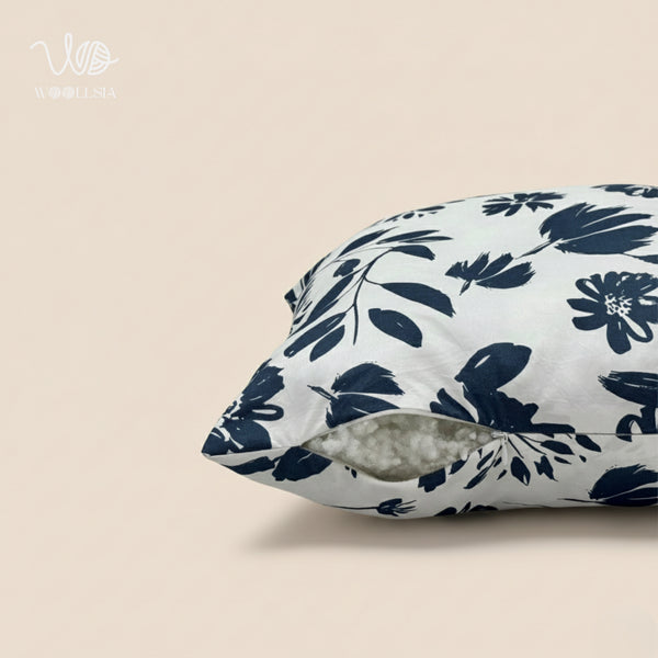 Modern Navy Blue Flower Printed Filled Cushion