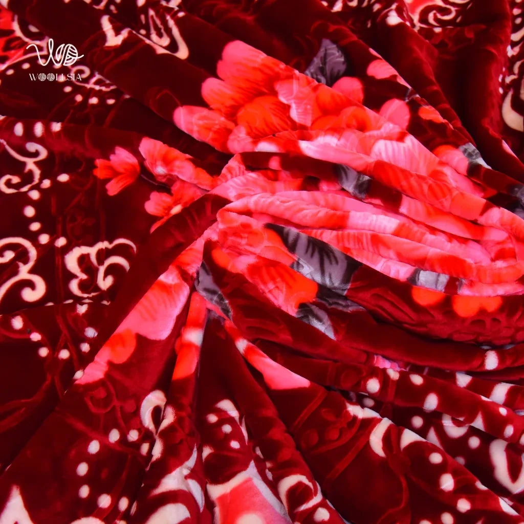 Korean Royal Touch Blanket – King Size, Red , 10 lb 2-Ply Korean Embossed