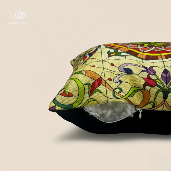 Woollsia Stained Glass Floral Cushion – Mosaic Abstract Art Pillow Case