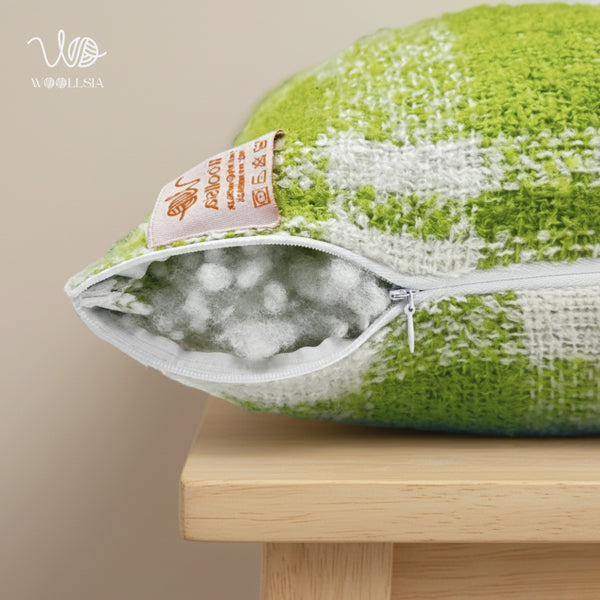 Filled-Sage Green Gingham Plaid Woven Cushion - 18 x18