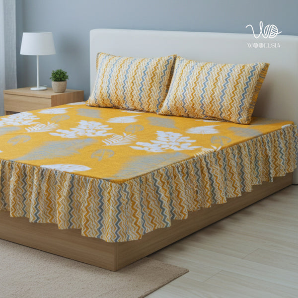 3 Pcs Frill King Cotton Bed Sheet | Woollsia