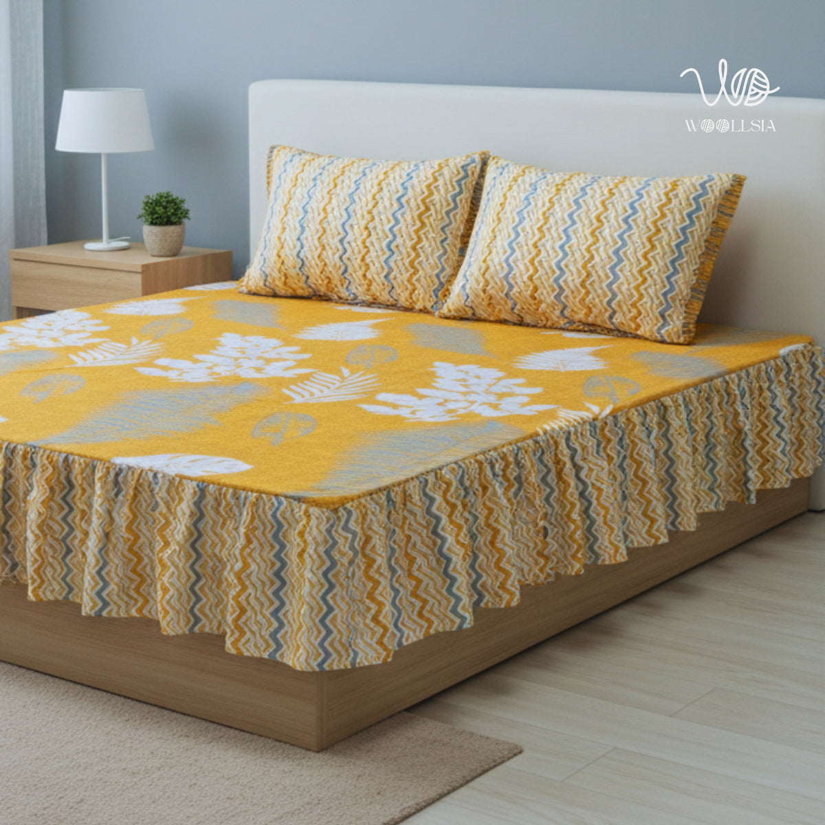 3 Pcs Frill King Cotton Bed Sheet | Woollsia