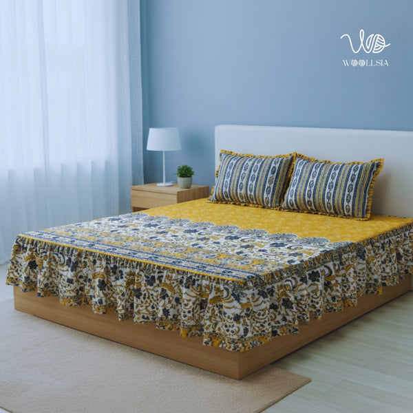 Cotton Frill 3pc Yellow Bedsheet