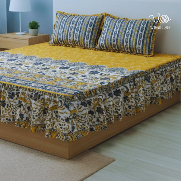 Cotton Frill 3pc Yellow Bedsheet