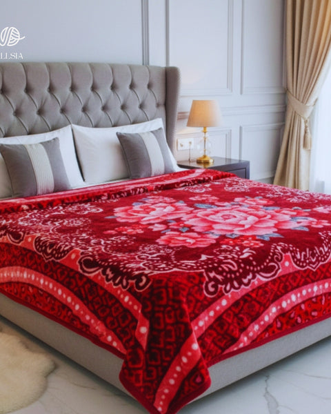 Korean Royal Touch Blanket – King Size, Red , 10 lb 2-Ply Korean Embossed