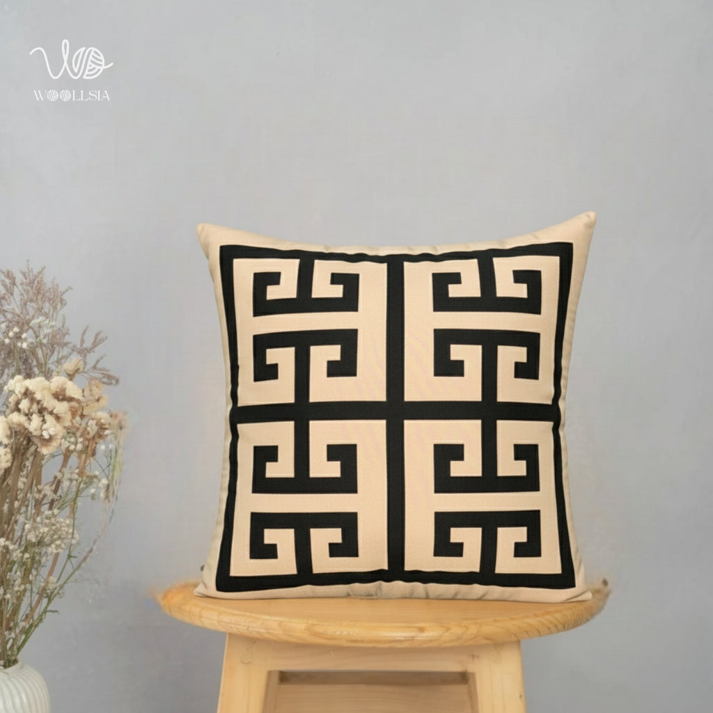 Modern Greek Key Accent Filled Cushions