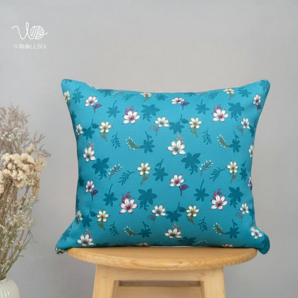 Filled-Tropical Teal Flower Print Throw Pillows