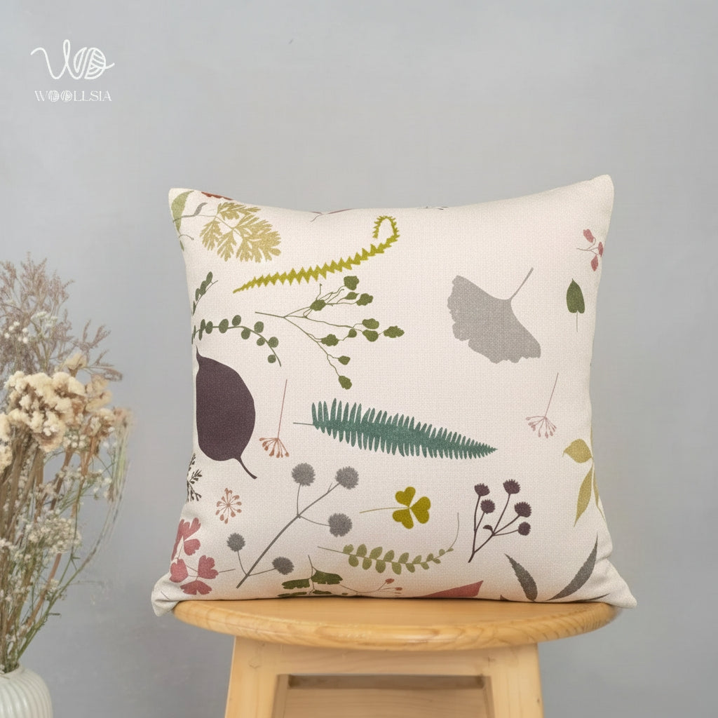 Filled-Decorative Botanical Leaf Design Cushion