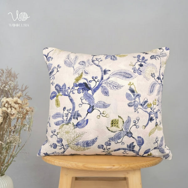Chinoiserie Blue Floral Toile Accent Filled-Cushion
