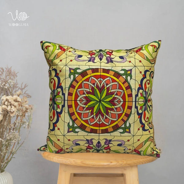 Woollsia Stained Glass Floral Cushion – Mosaic Abstract Art Pillow Case