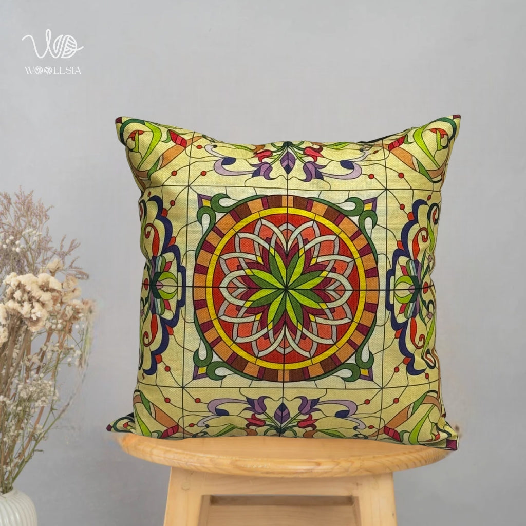 Woollsia Stained Glass Floral Cushion – Mosaic Abstract Art Pillow Case
