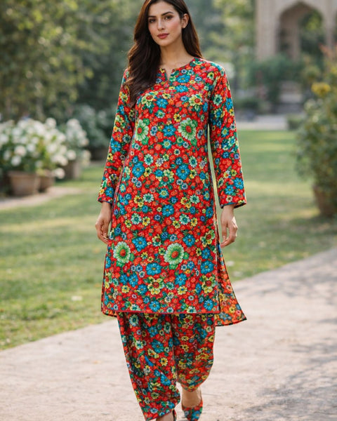 2-Piece Unstitched Printed Linen Suit