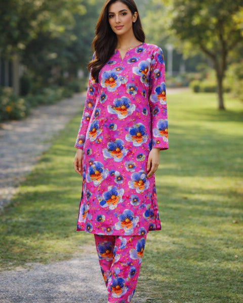2-Piece Unstitched Printed Linen Suit