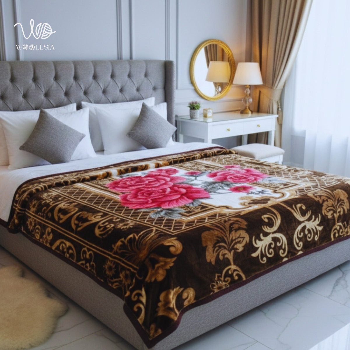 7 lb _Brown King Size Korean Embossed Blanket –2-Ply Plush