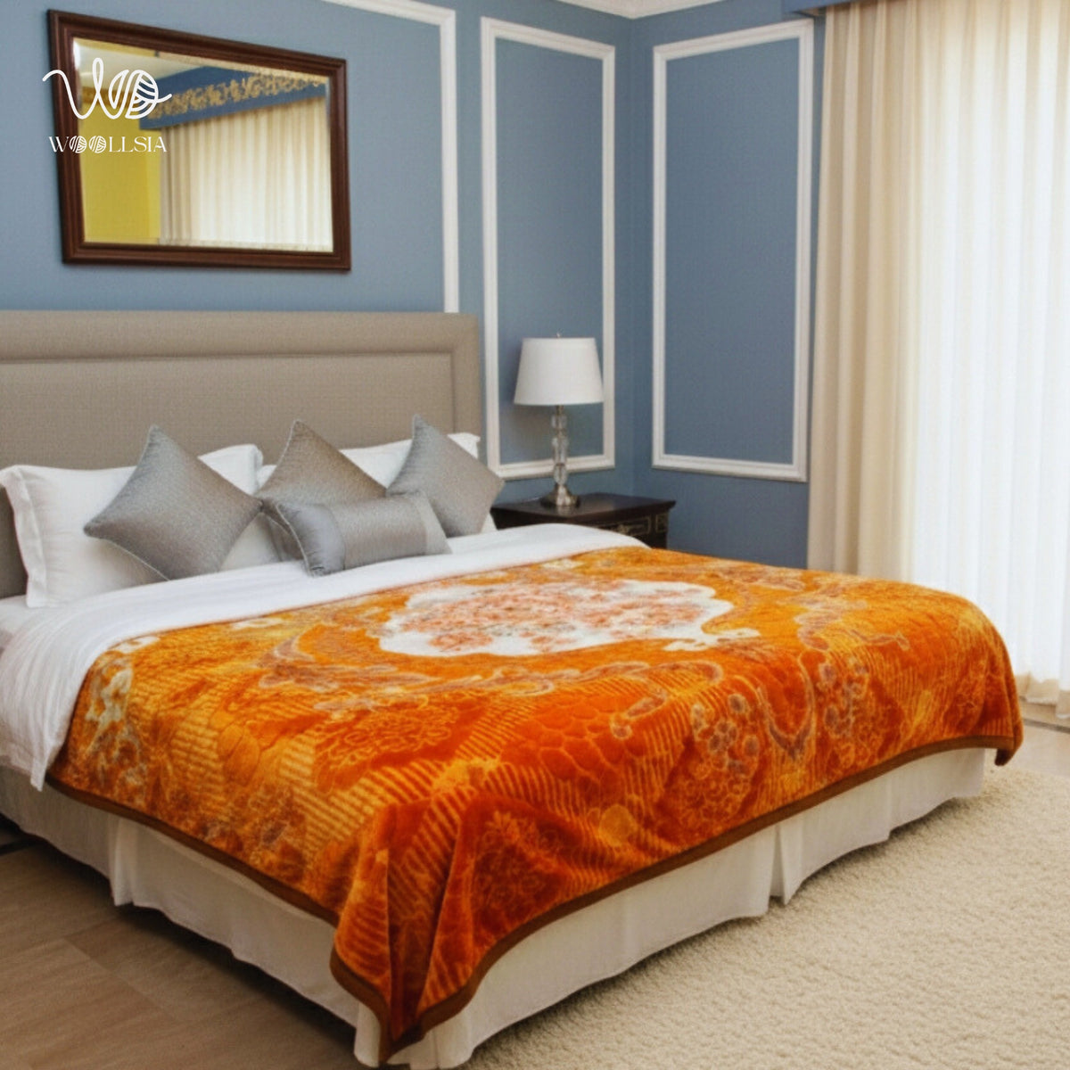 Korean Royal Embossed Blanket – King Size, Orange, 10 lb 2-Ply